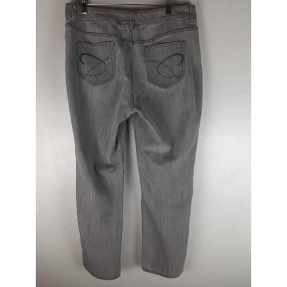 Chicos Platinum Women's Gray Straight Leg Denim Jeans Stretch Rhinestone 14 2.5 - Picture 3 of 9